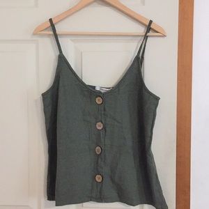 (3/$15) Scoop Neck Button Up Linen Cami